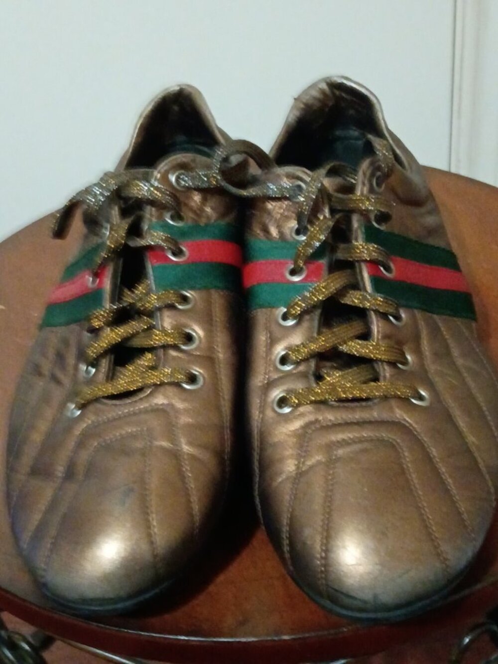 Gucci (170576) Men's Sneakers Low Top Brown Metallic leather size U.S 9 - Picture 5 of 15